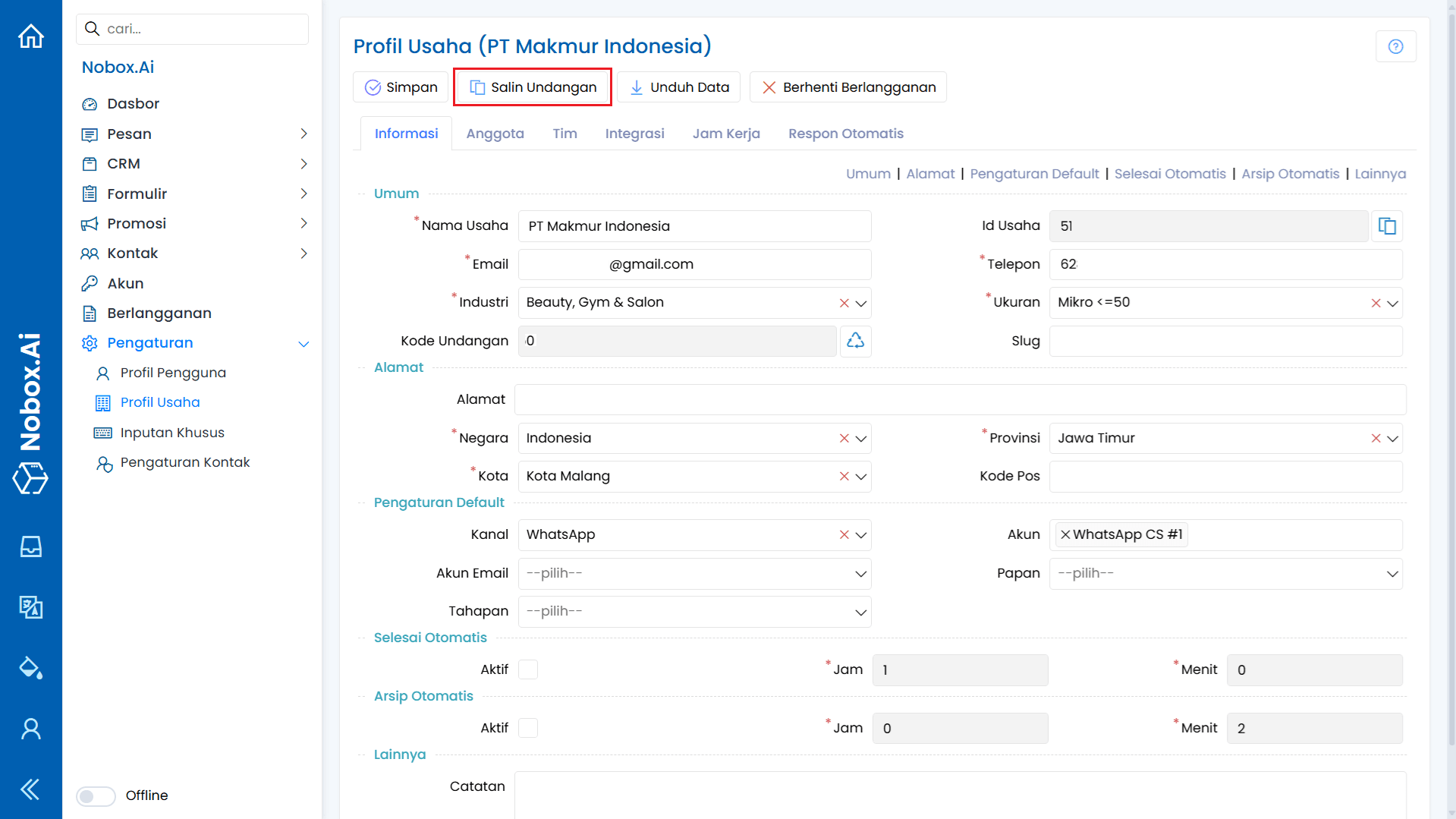 Copy Invitation Interface
