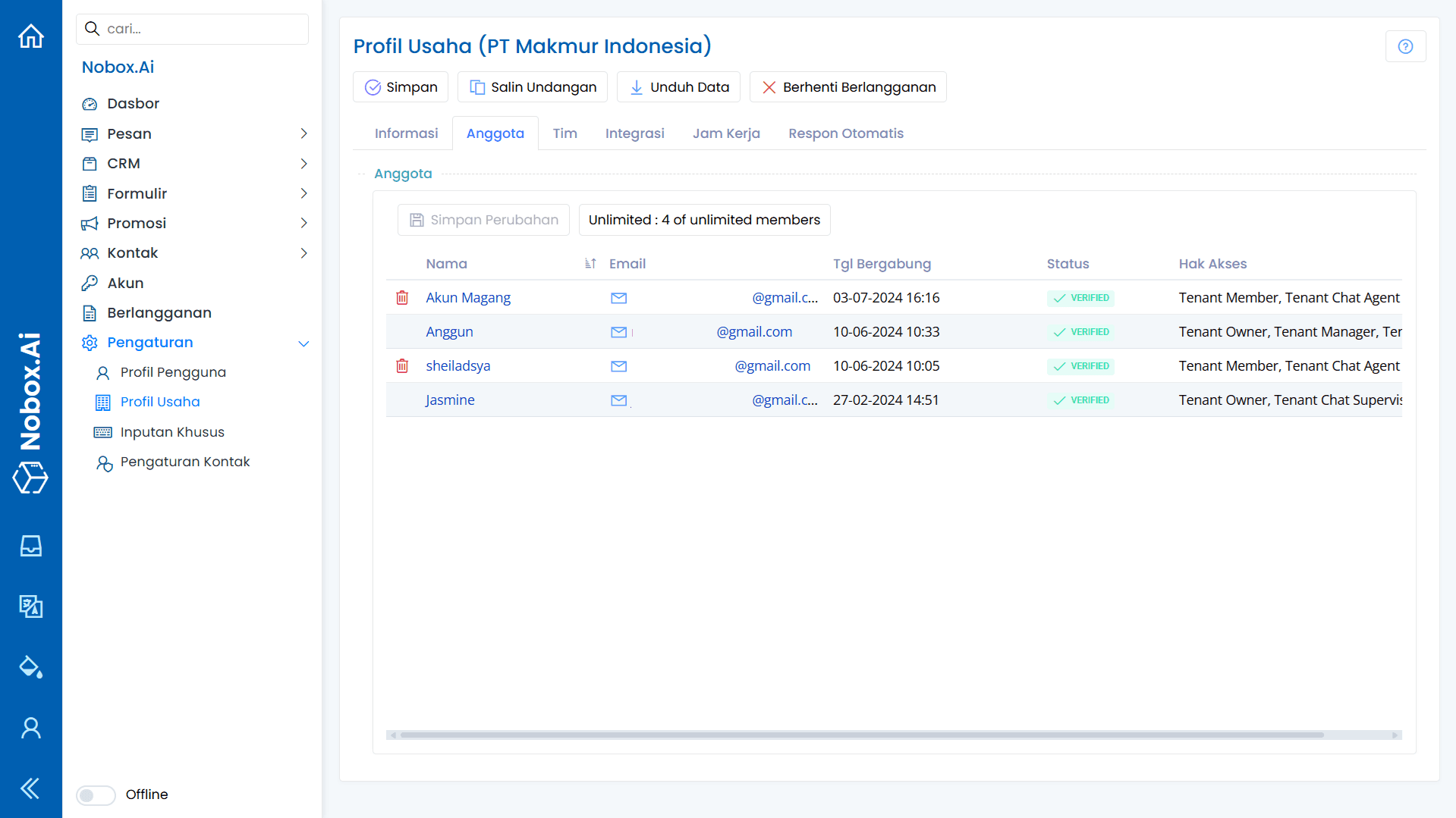 Members Tab Overview