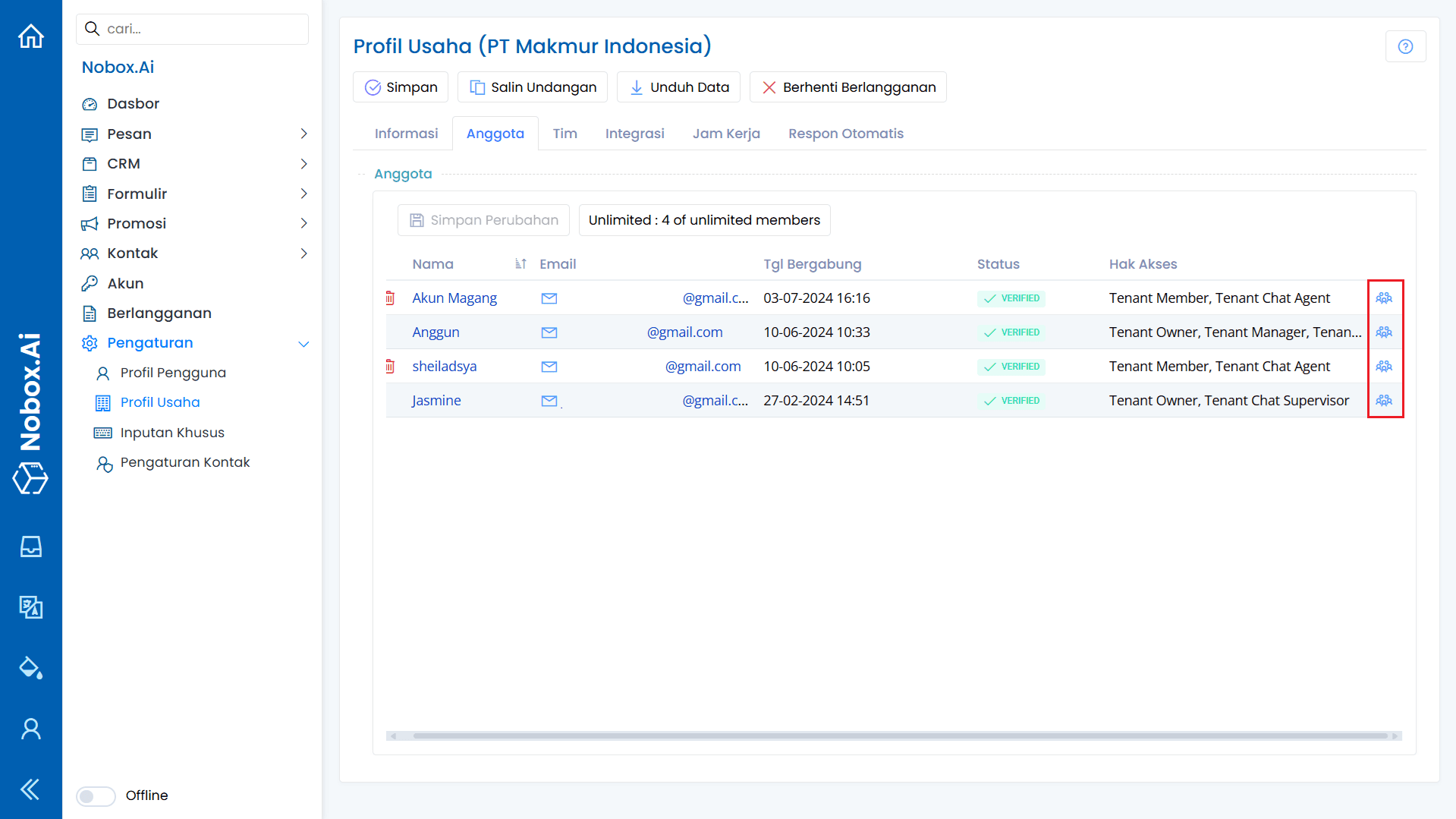 Change Member Role Interface