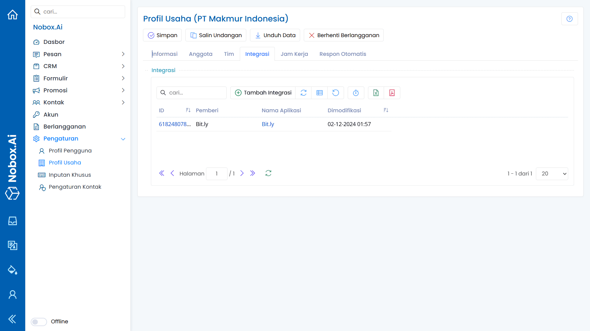 Integration Tab Overview