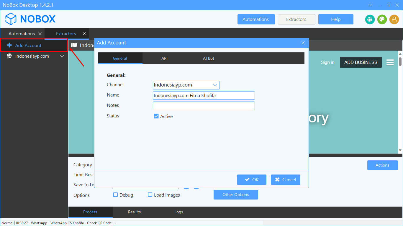 Tampilan Dasbor NoBox