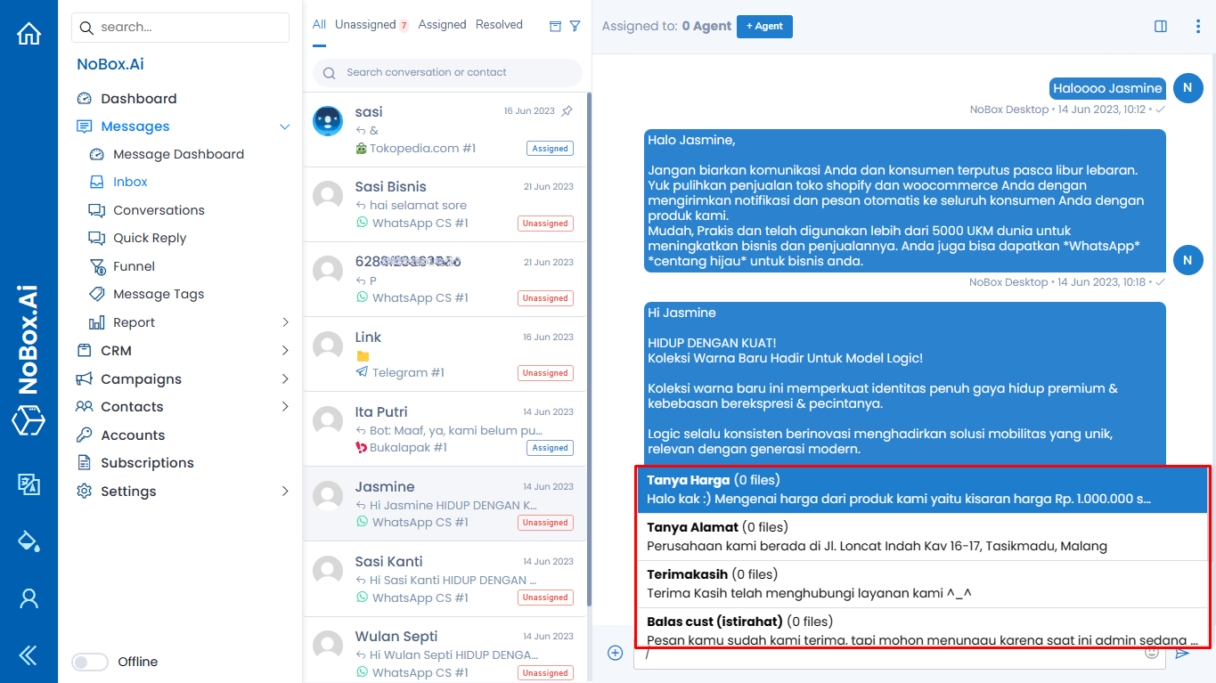 Quick Reply Selection