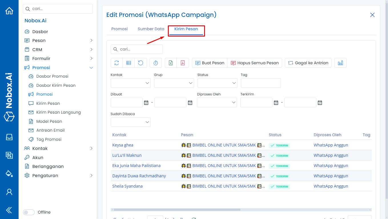 Tampilan Dasbor NoBox