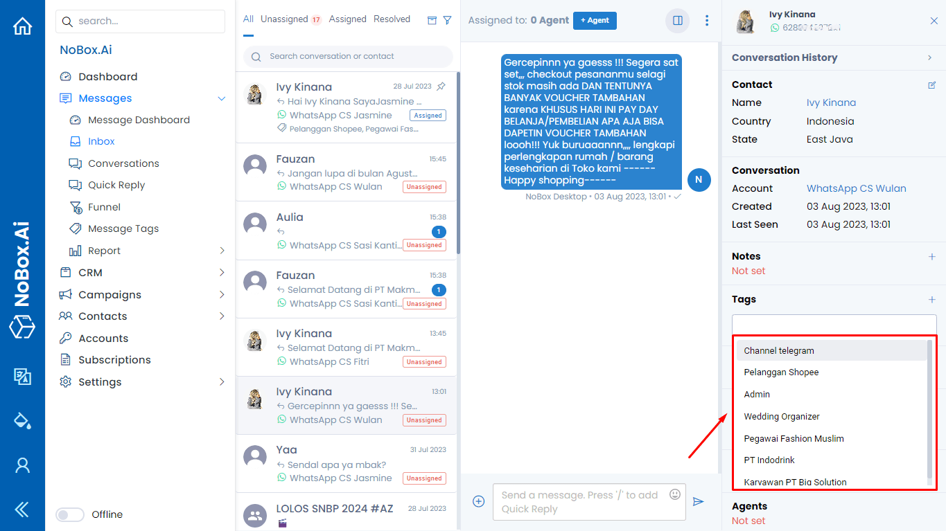 Selecting Message Tags