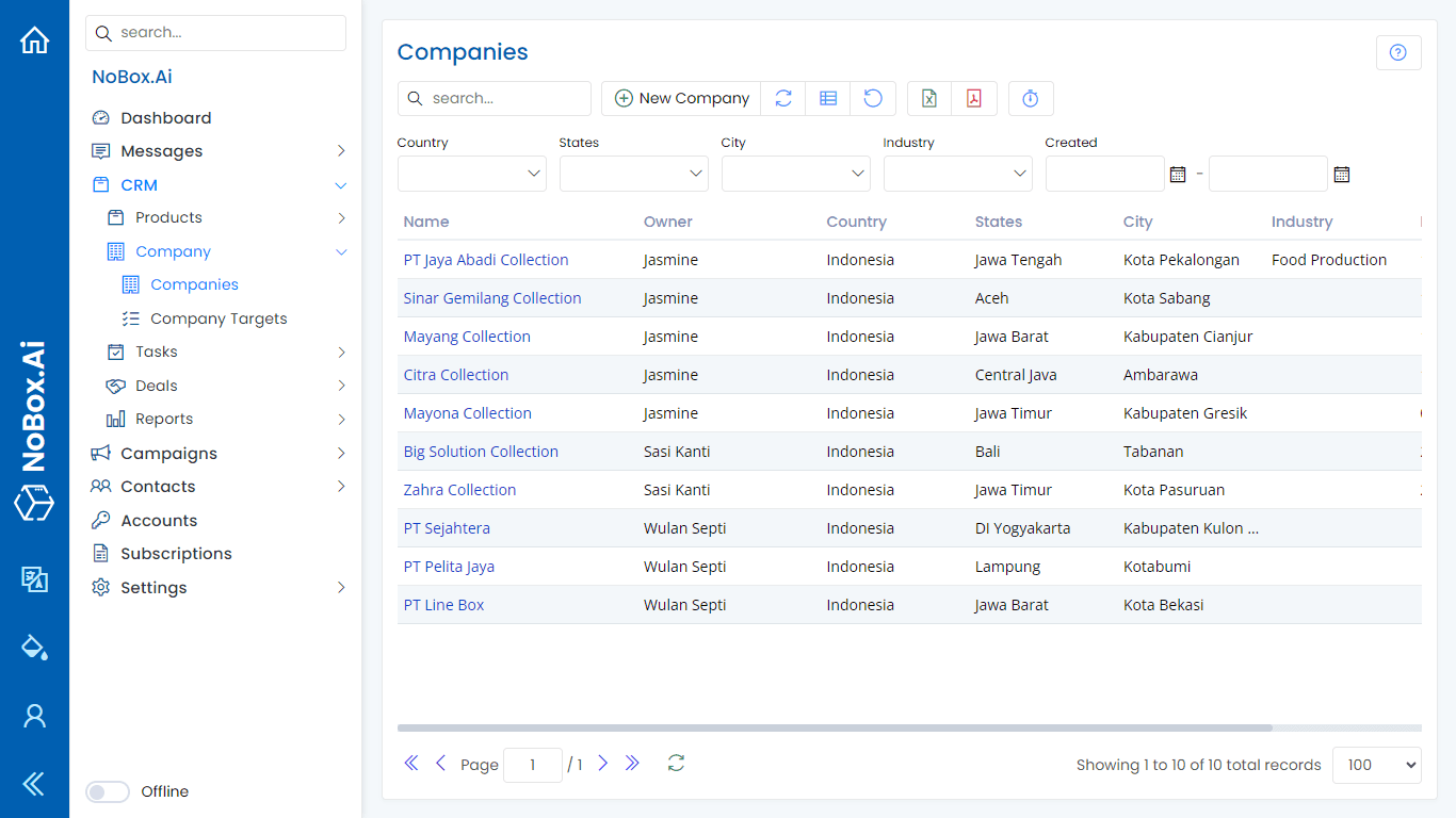 Companies Menu Overview
