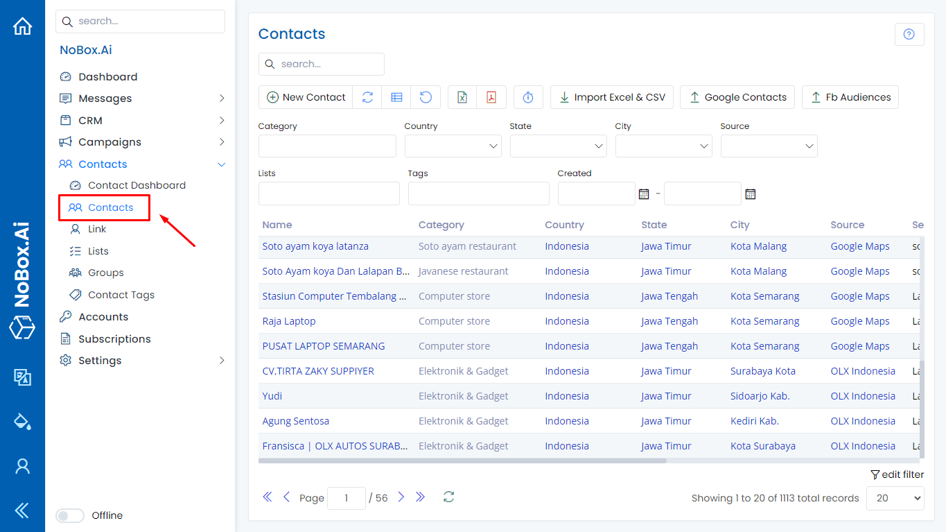Tampilan Dasbor NoBox