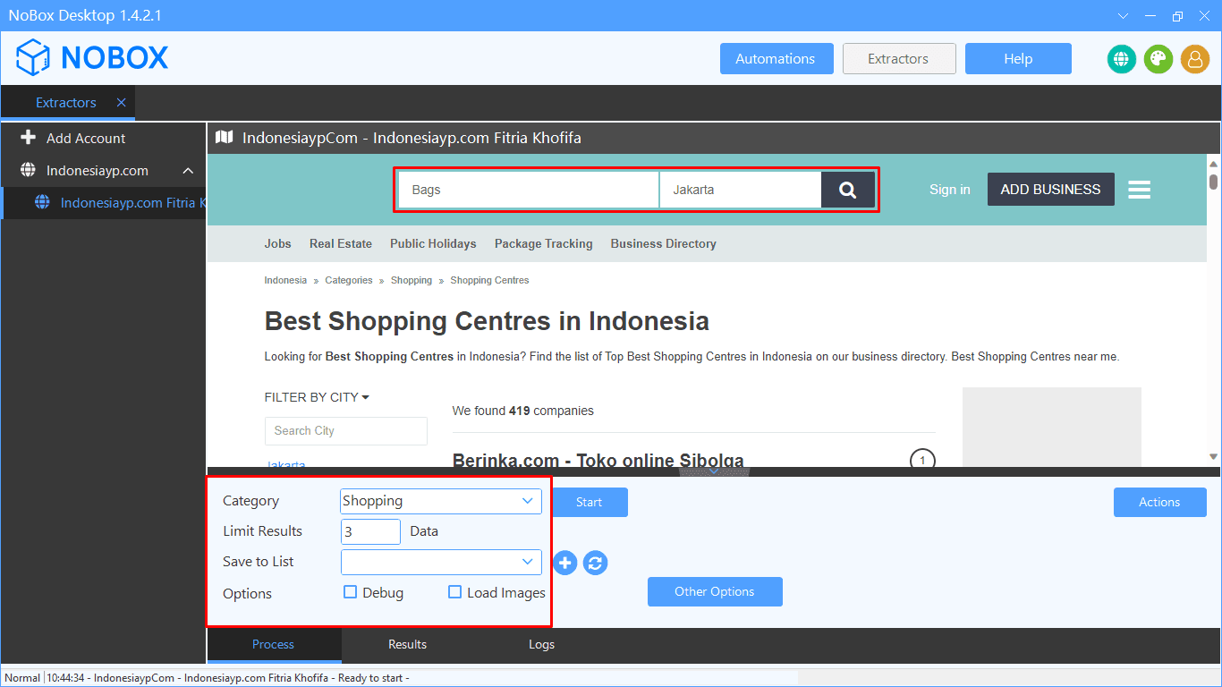Tampilan Dasbor NoBox