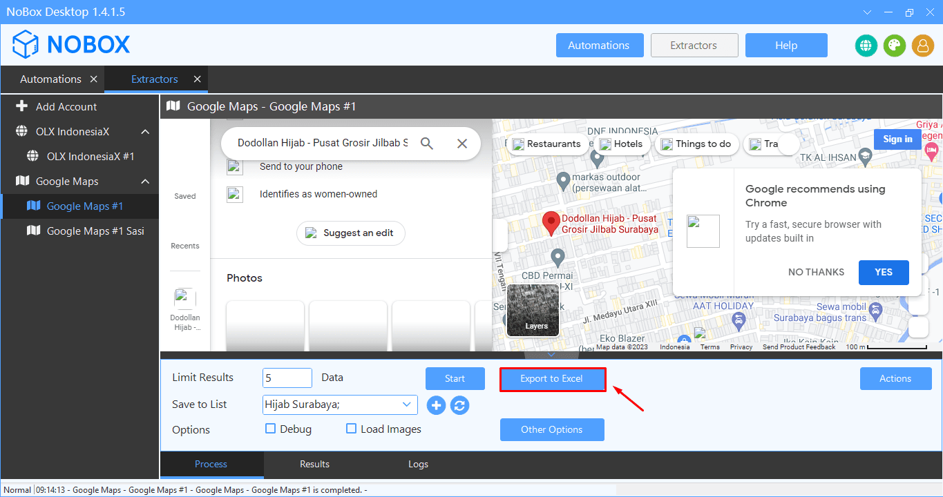 Tampilan Dasbor NoBox