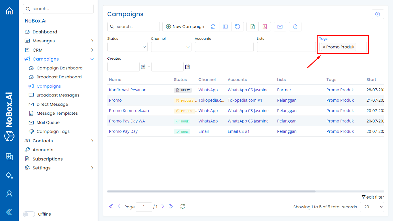 NoBox Filter Tags View
