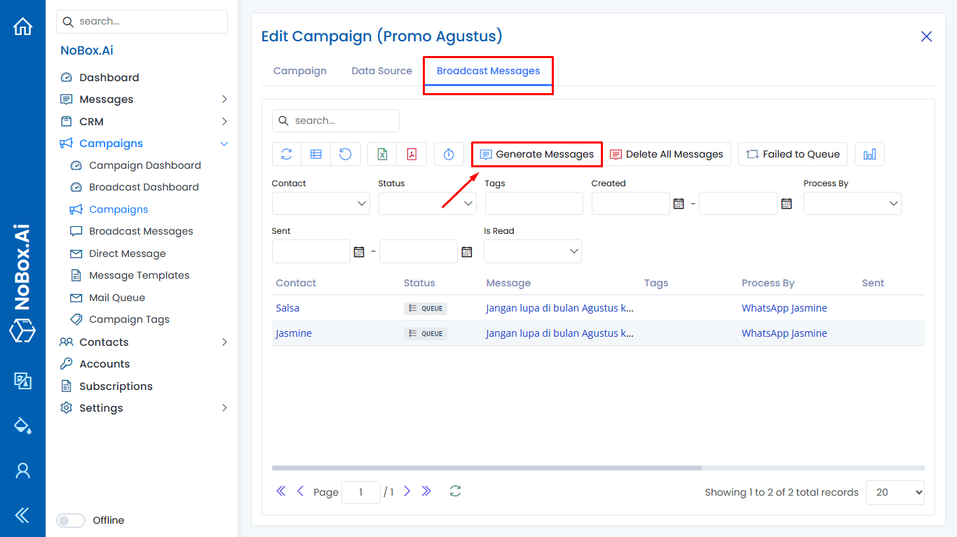 NoBox Generate Messages View