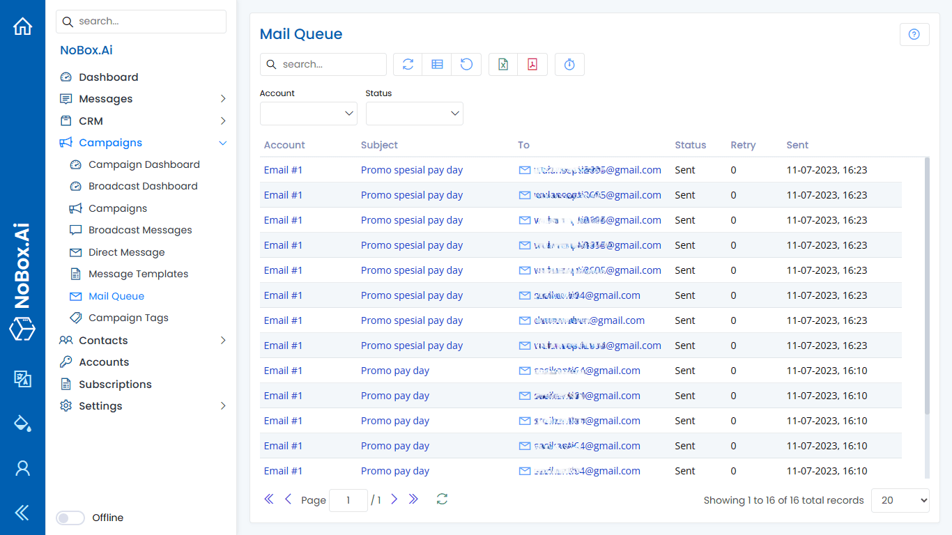 NoBox Mail Queue View