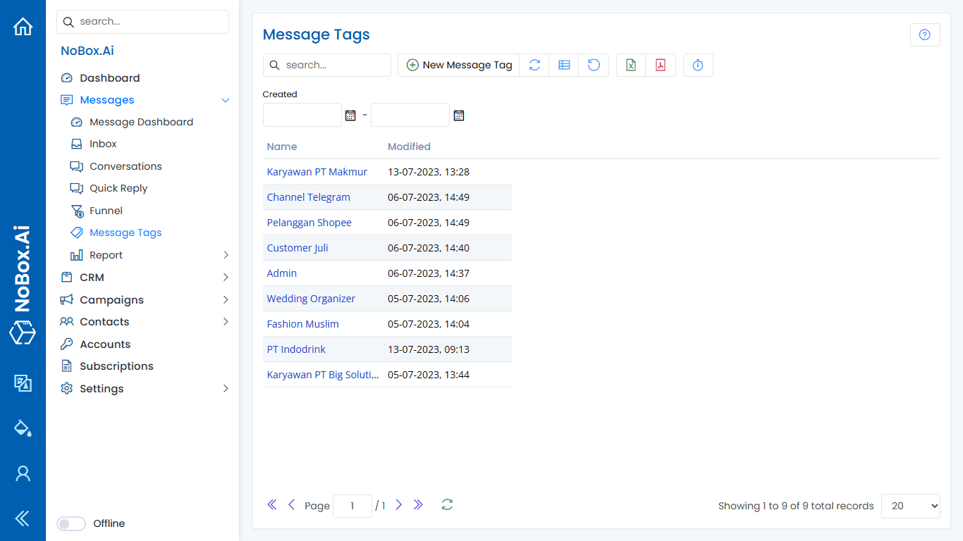 Message Tags Menu Overview