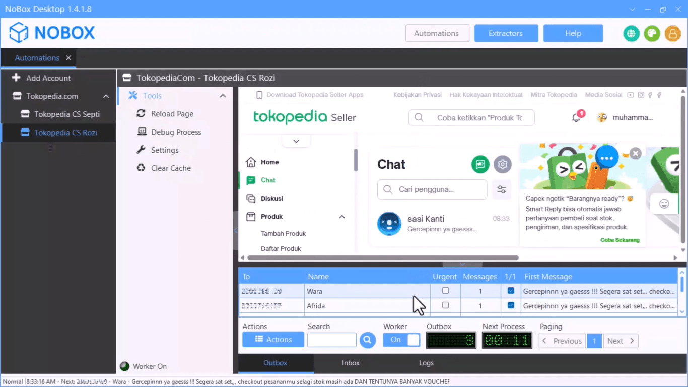 Tampilan Dasbor NoBox