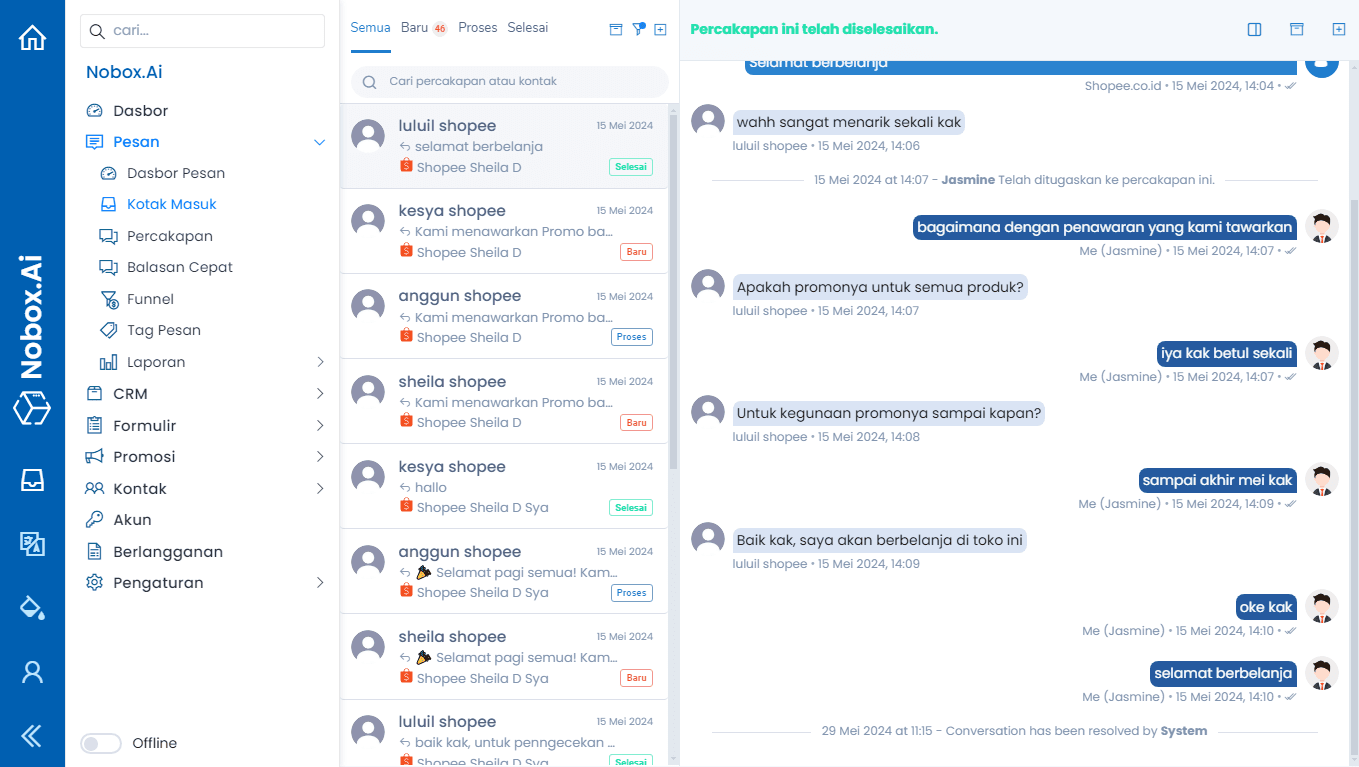 Tampilan Dasbor NoBox