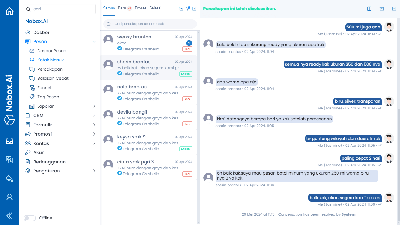 Tampilan Dasbor NoBox