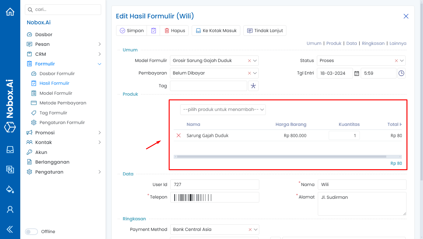 Product Handling Interface