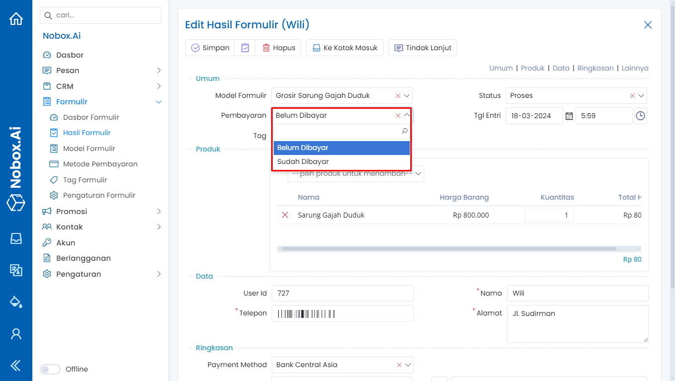 Payment Status Update Interface