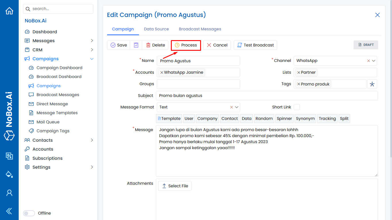 NoBox Proses Campaign View