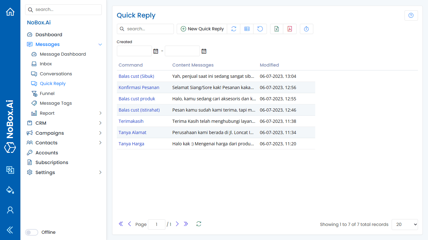Quick Replies Menu Overview