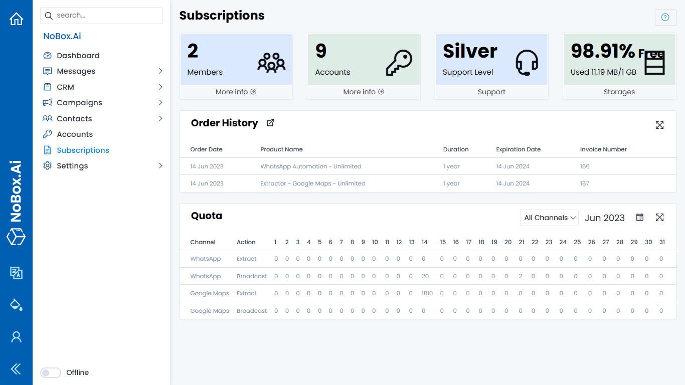 NoBox Dashboard Interface