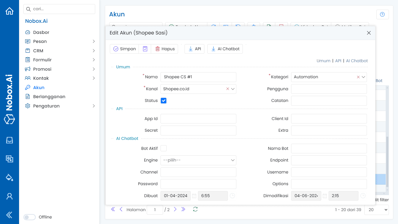 Tampilan Dasbor NoBox