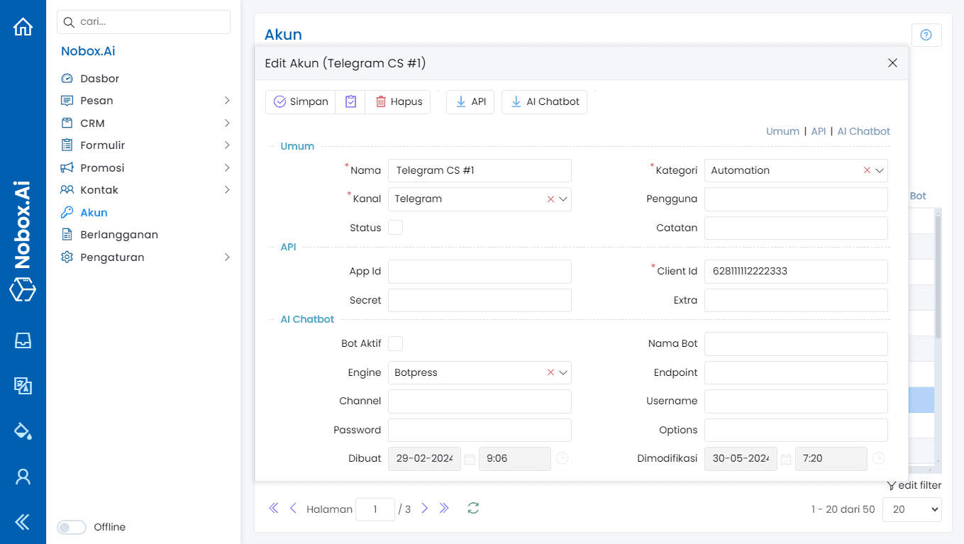 Tampilan Dasbor NoBox