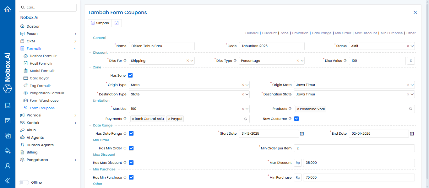 Tampilan Dasbor NoBox