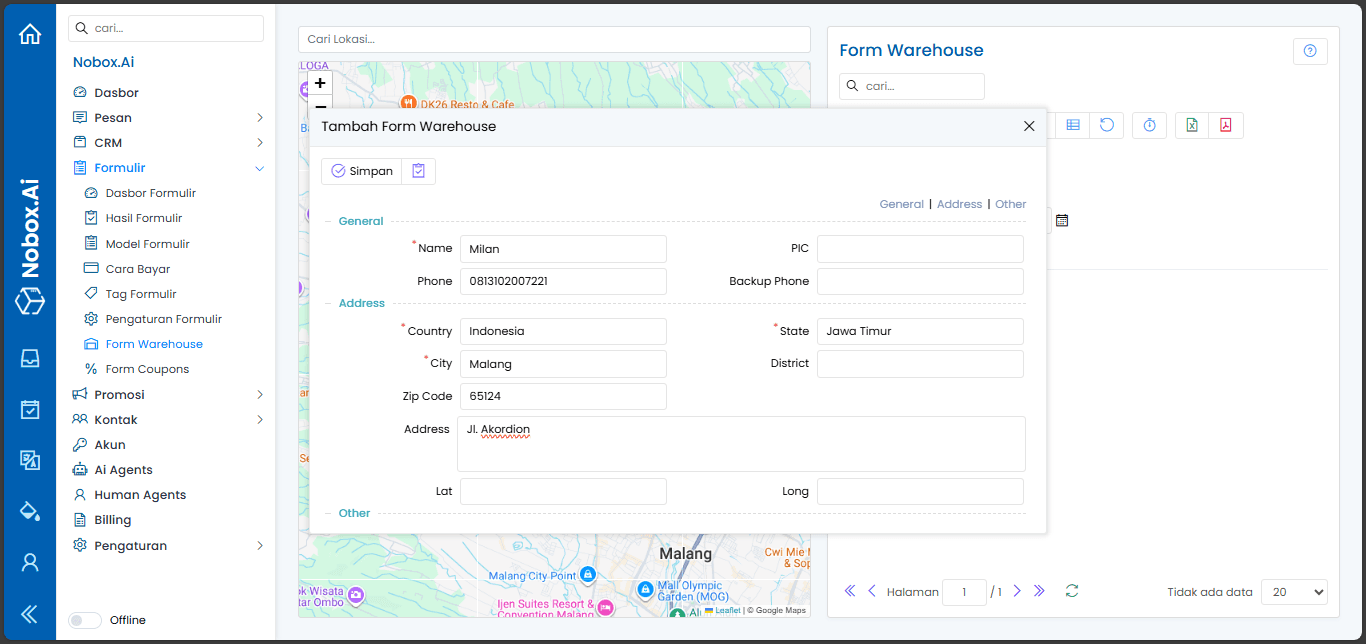 Add Form Warehouse View