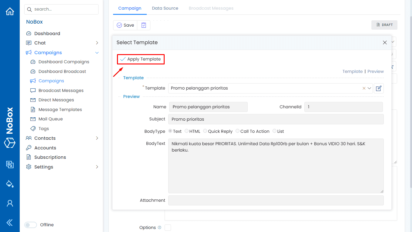 NoBox Apply Template View