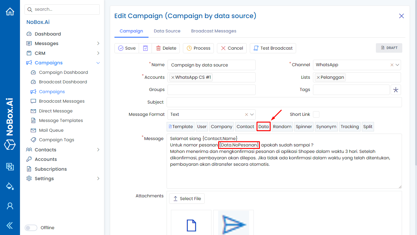 NoBox Data Pesanan View