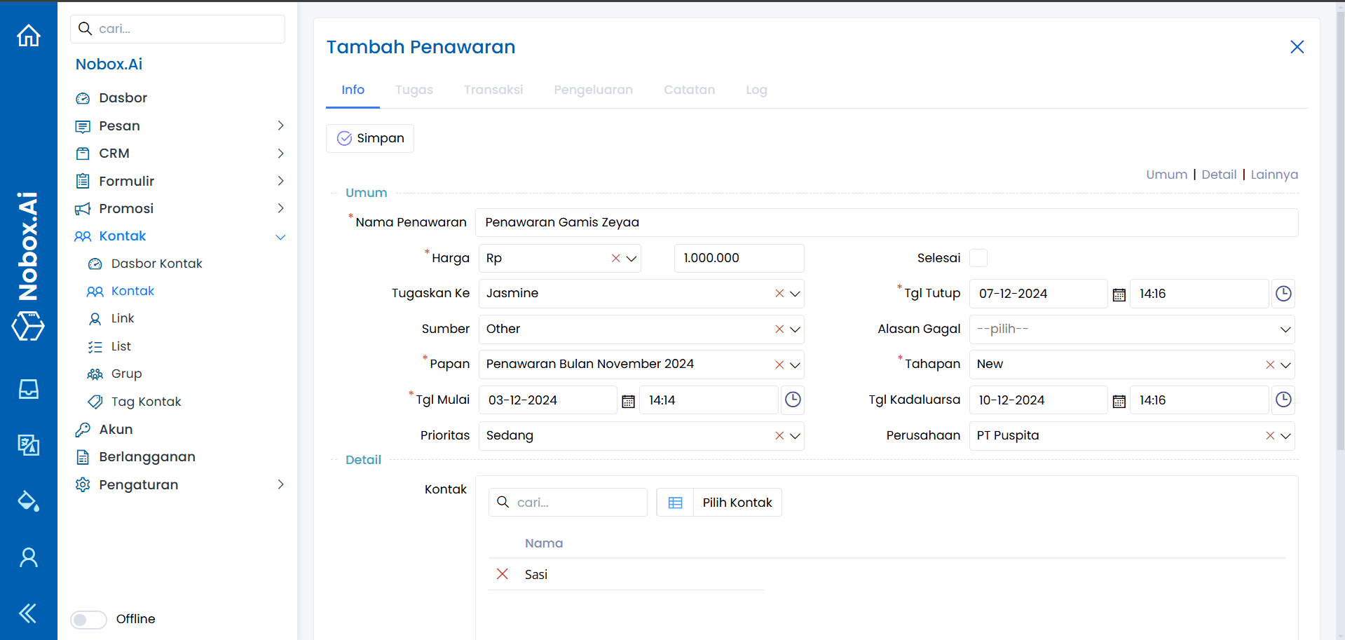 Add New Offer Interface