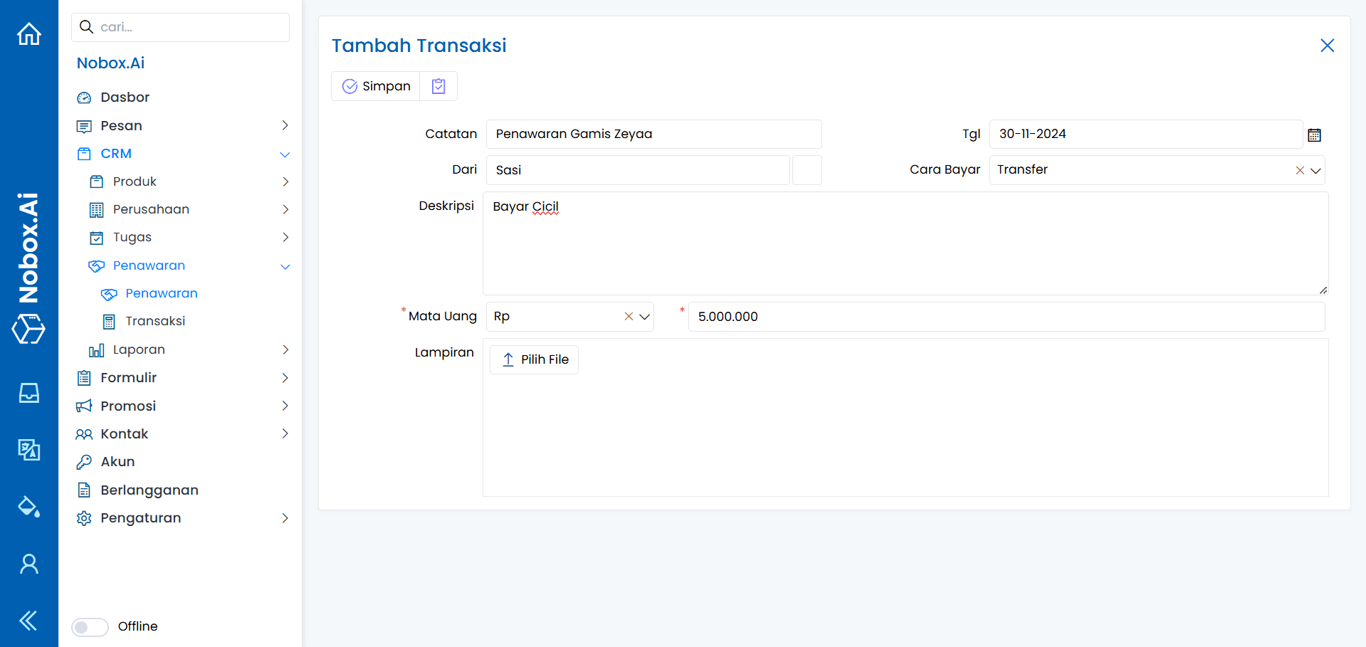 Add Transaction Dialog