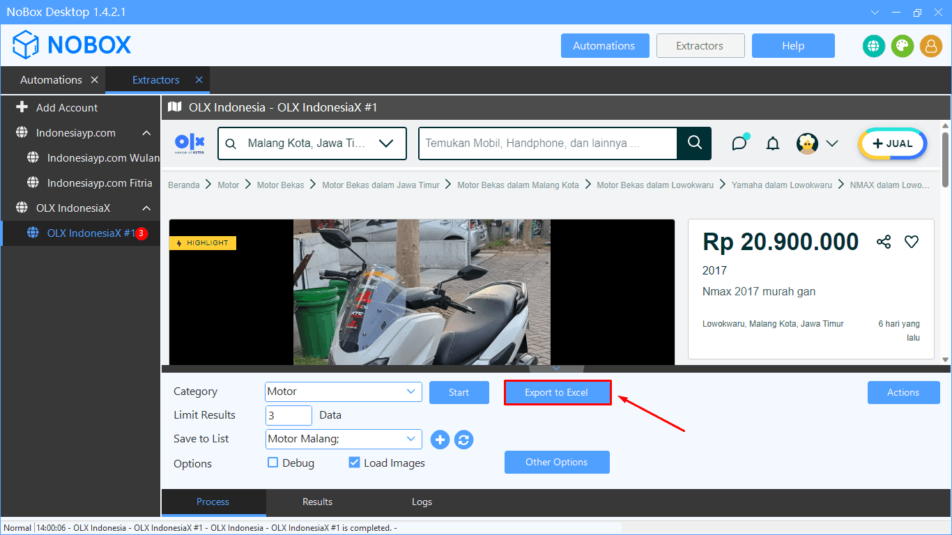 Tampilan Dasbor NoBox