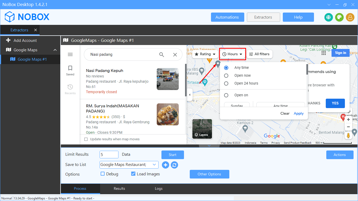 Tampilan Dasbor NoBox