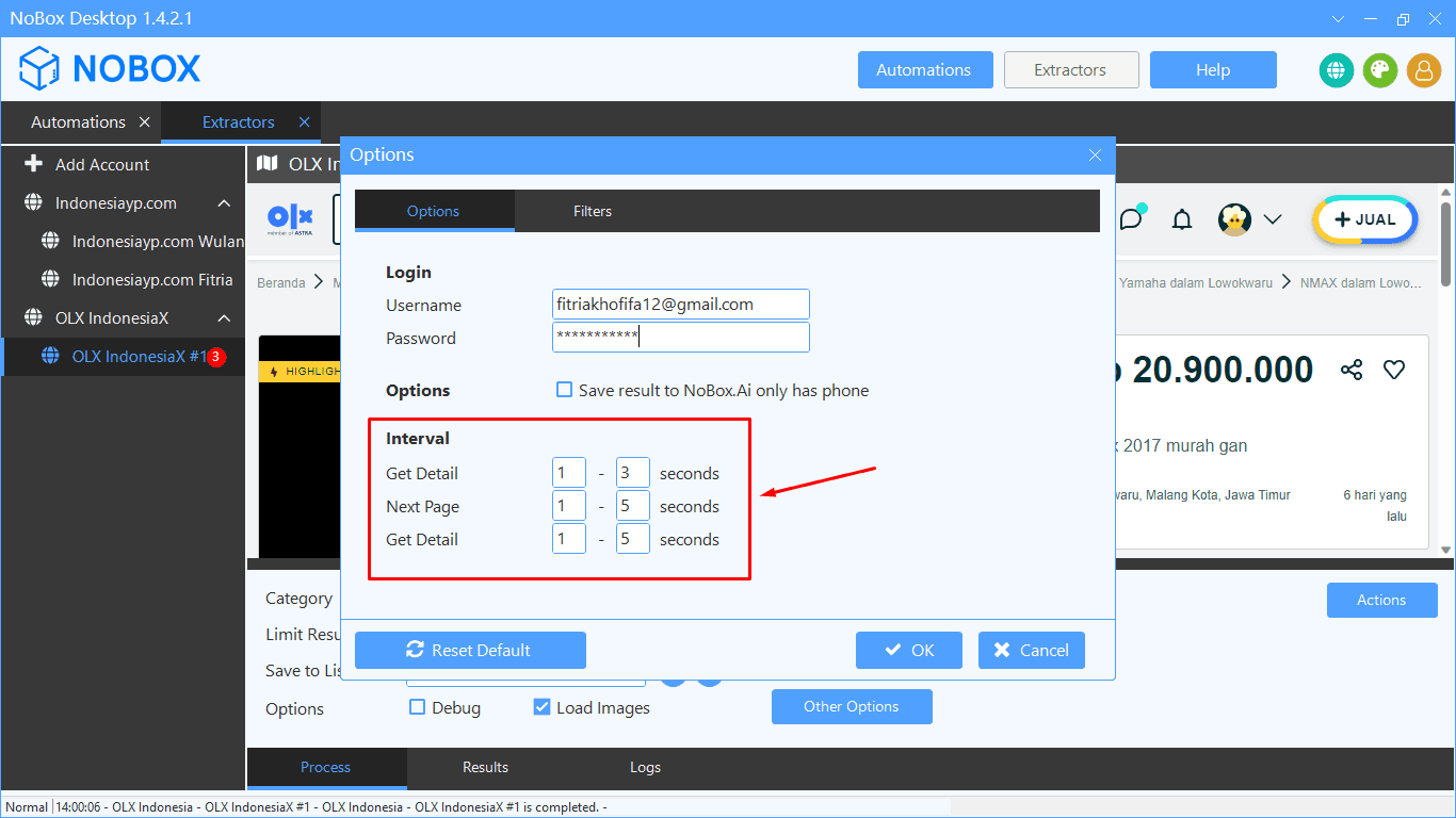 Tampilan Dasbor NoBox
