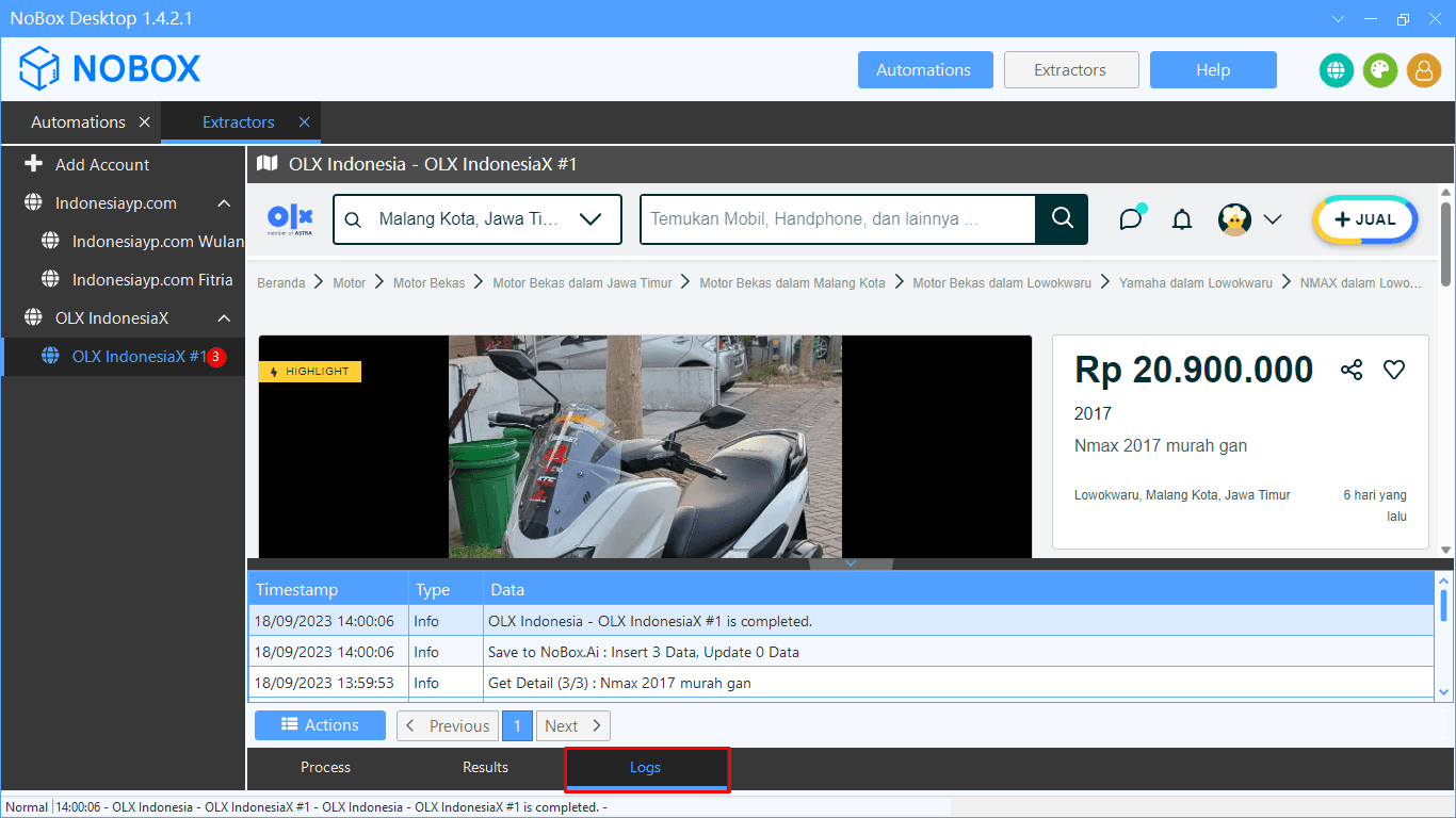 Tampilan Dasbor NoBox