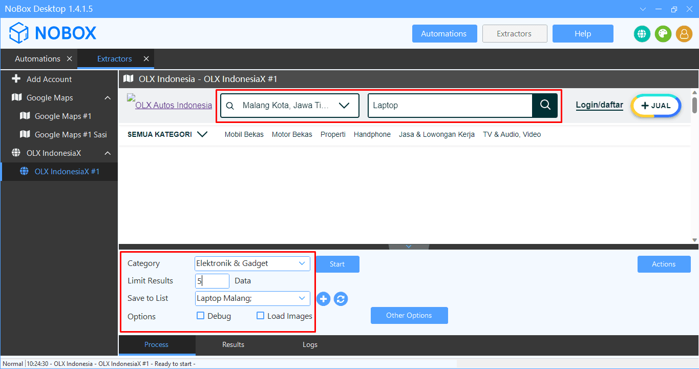 Tampilan Dasbor NoBox