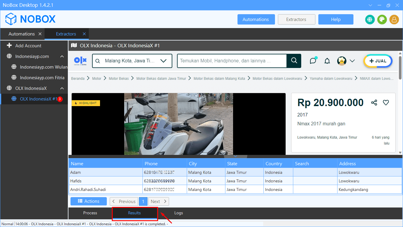 Tampilan Dasbor NoBox