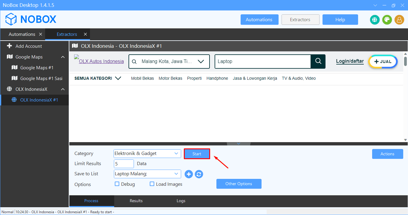 Tampilan Dasbor NoBox